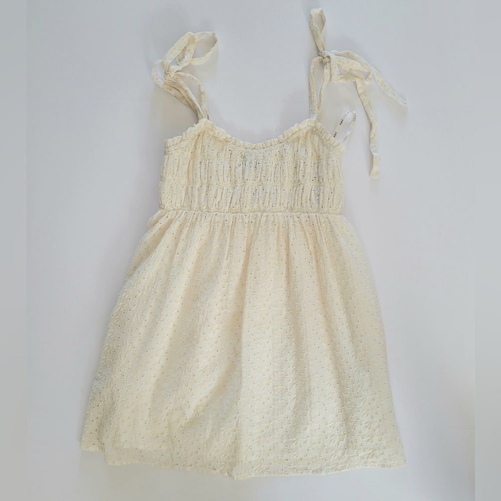 o.p.t Nanette Eyelet Smocked RuffleCotton Mini Dress in Cream, Size XS, Romantic - Picture 4 of 11